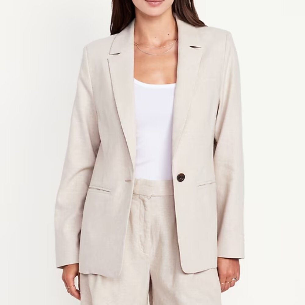 Taylor Fitted Linen-Blend Suit Blazer